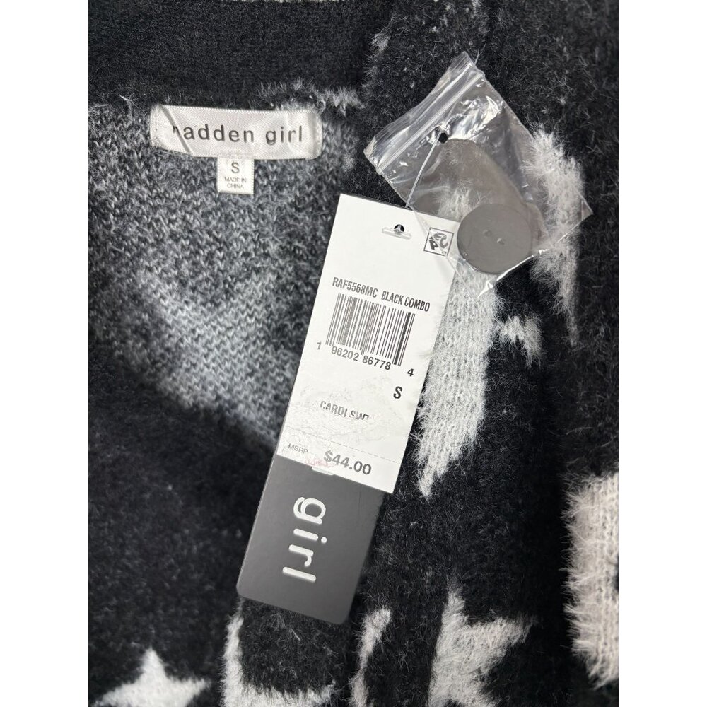 Madden Girl Juniors' Star Print Novelty Eyelash Button-Front Sweater Black S NWT - Picture 7 of 8